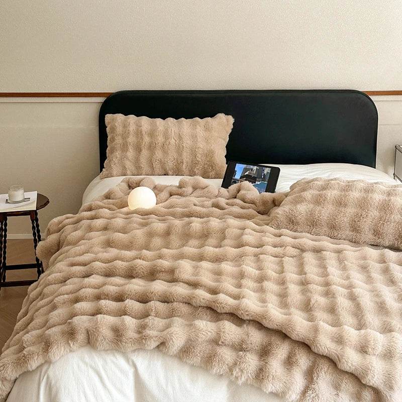 Faux Fur Throw Blanket for Couch, Cozy Warm Plush Striped Blanket for Sofa Bedroom Living Room, All Season Use - Sleep Galleria
