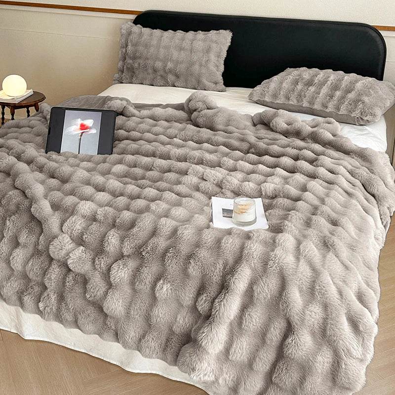Faux Fur Throw Blanket for Couch, Cozy Warm Plush Striped Blanket for Sofa Bedroom Living Room, All Season Use - Sleep Galleria