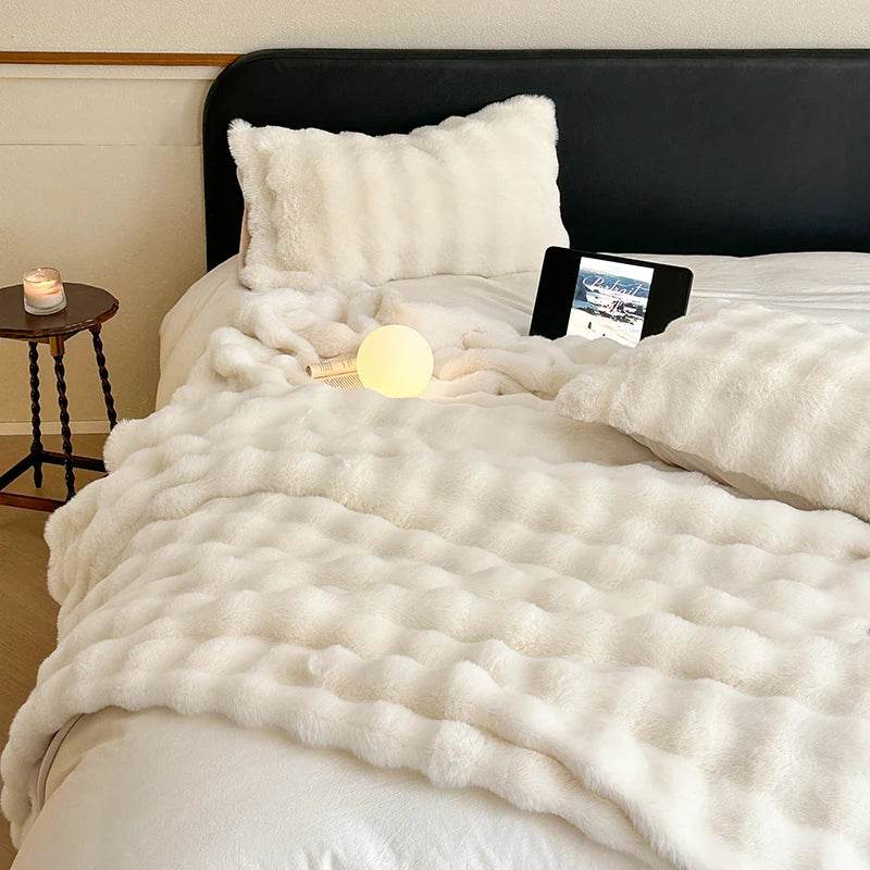 Faux Fur Throw Blanket for Couch, Cozy Warm Plush Striped Blanket for Sofa Bedroom Living Room, All Season Use - Sleep Galleria