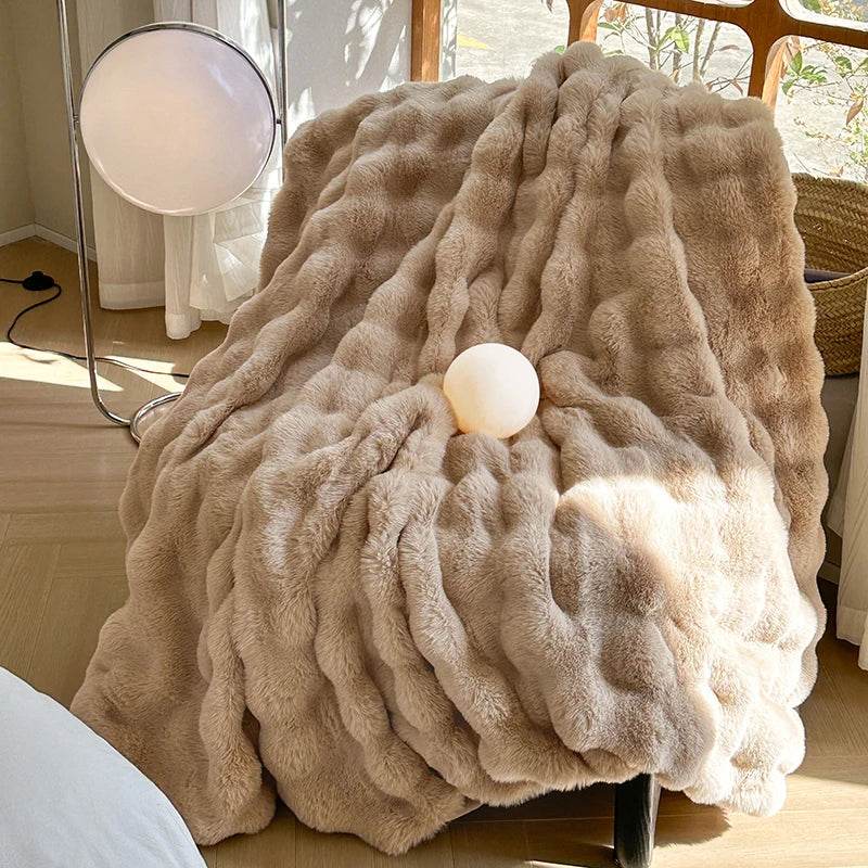 Faux Fur Throw Blanket for Couch, Cozy Warm Plush Striped Blanket for Sofa Bedroom Living Room, All Season Use - Sleep Galleria