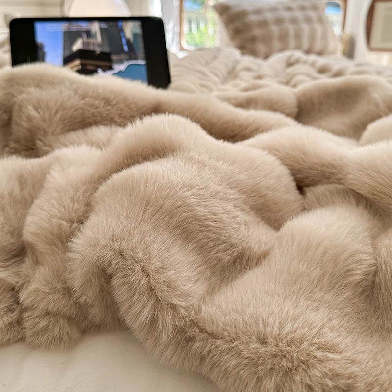 Faux Fur Throw Blanket for Couch, Cozy Warm Plush Striped Blanket for Sofa Bedroom Living Room, All Season Use - Sleep Galleria