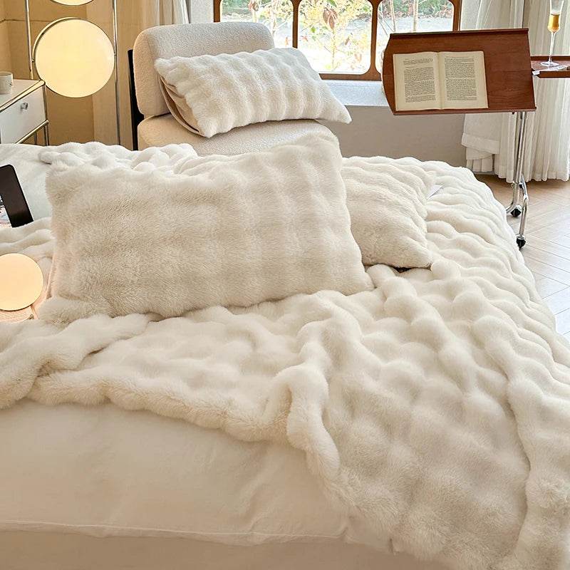 Faux Fur Throw Blanket for Couch, Cozy Warm Plush Striped Blanket for Sofa Bedroom Living Room, All Season Use - Sleep Galleria