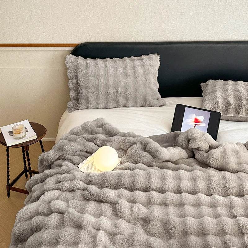 Faux Fur Throw Blanket for Couch, Cozy Warm Plush Striped Blanket for Sofa Bedroom Living Room, All Season Use - Sleep Galleria