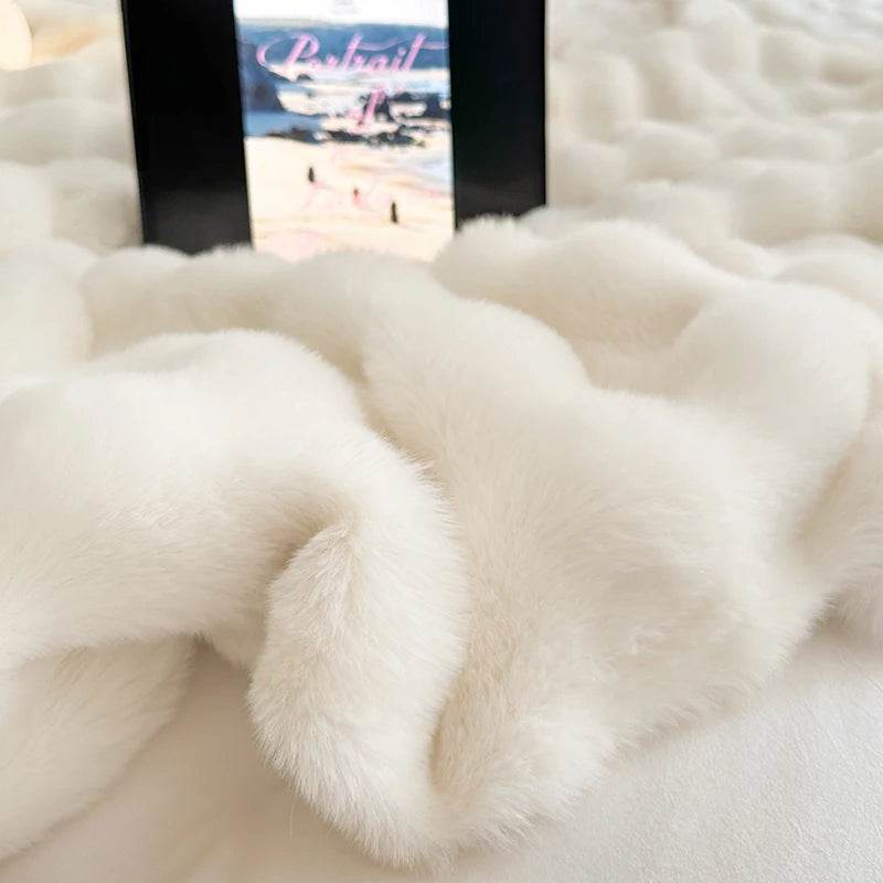 Faux Fur Throw Blanket for Couch, Cozy Warm Plush Striped Blanket for Sofa Bedroom Living Room, All Season Use - Sleep Galleria
