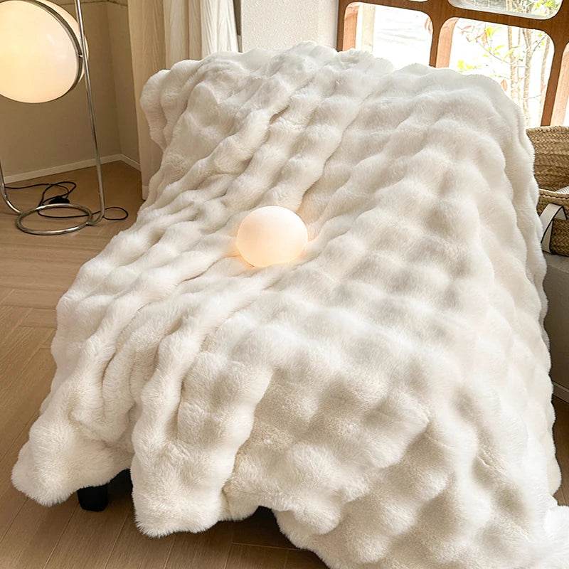 Faux Fur Throw Blanket for Couch, Cozy Warm Plush Striped Blanket for Sofa Bedroom Living Room, All Season Use - Sleep Galleria