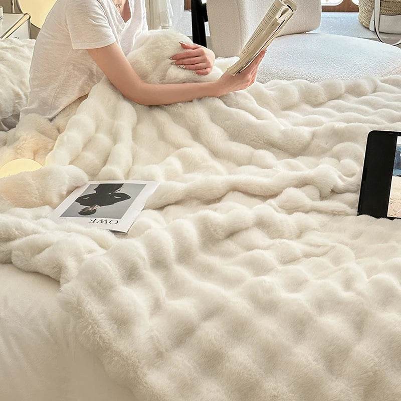 Faux Fur Throw Blanket for Couch, Cozy Warm Plush Striped Blanket for Sofa Bedroom Living Room, All Season Use - Sleep Galleria
