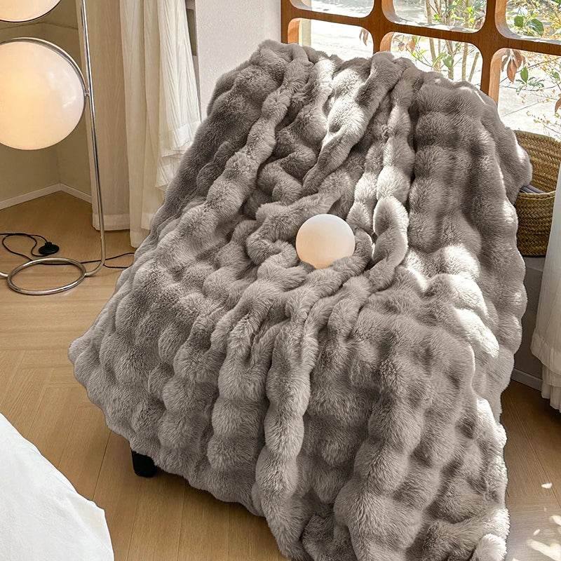 Faux Fur Throw Blanket for Couch, Cozy Warm Plush Striped Blanket for Sofa Bedroom Living Room, All Season Use - Sleep Galleria