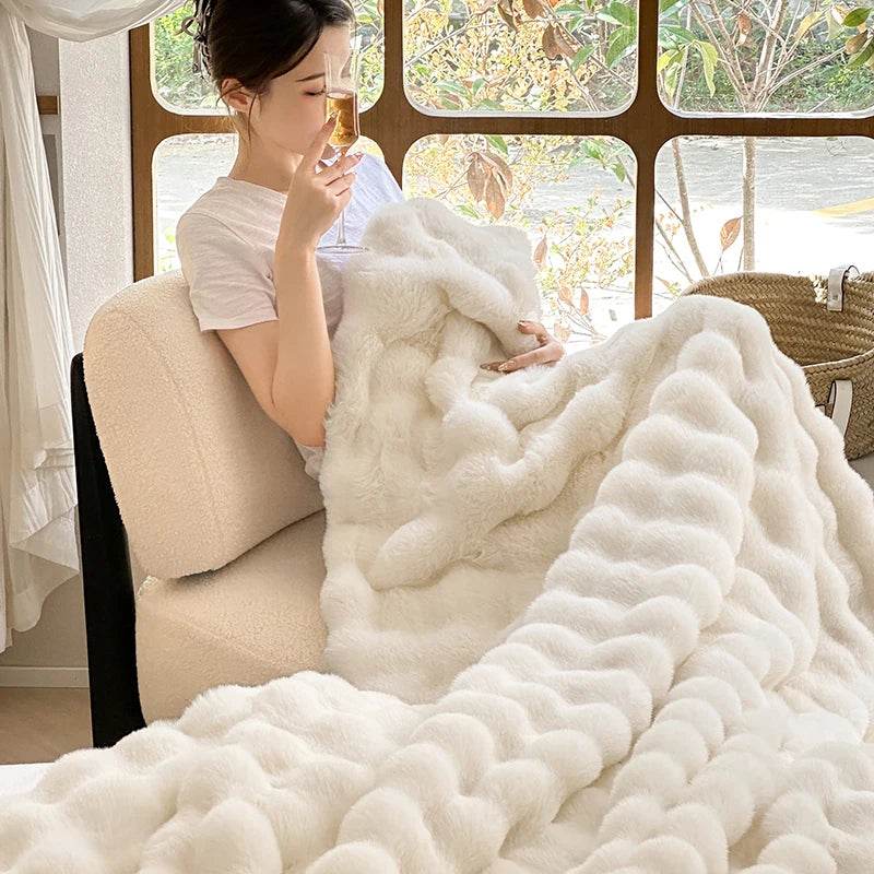 Faux Fur Throw Blanket for Couch, Cozy Warm Plush Striped Blanket for Sofa Bedroom Living Room, All Season Use - Sleep Galleria