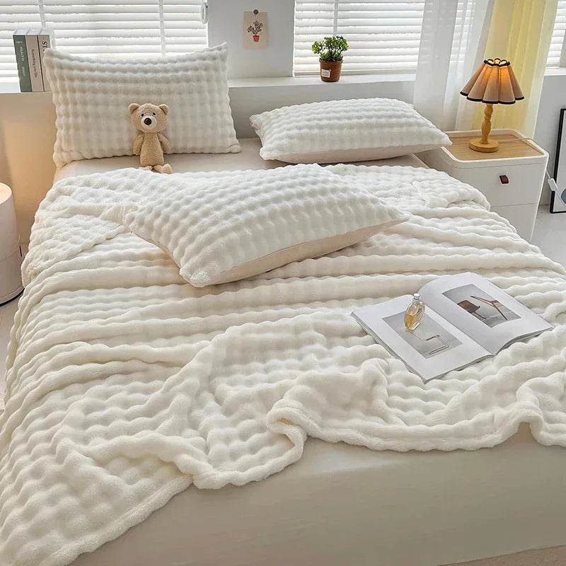 Flannel Fleece Blanket Adult Children Soft Warm Throw Blanket Bed Covers Simple Solid Color Sofa Breathable Bedspreads - Sleep Galleria