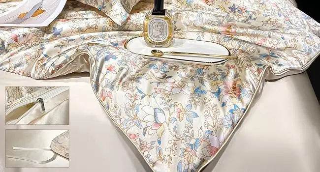 Floral Duvet Cover King Size, with Flat Sheet, 4 Pieces Satin Soft Bedding, 1 Breathable Duvet Cover 104x90 Inches, Bedding Set - Omega Lifestyles