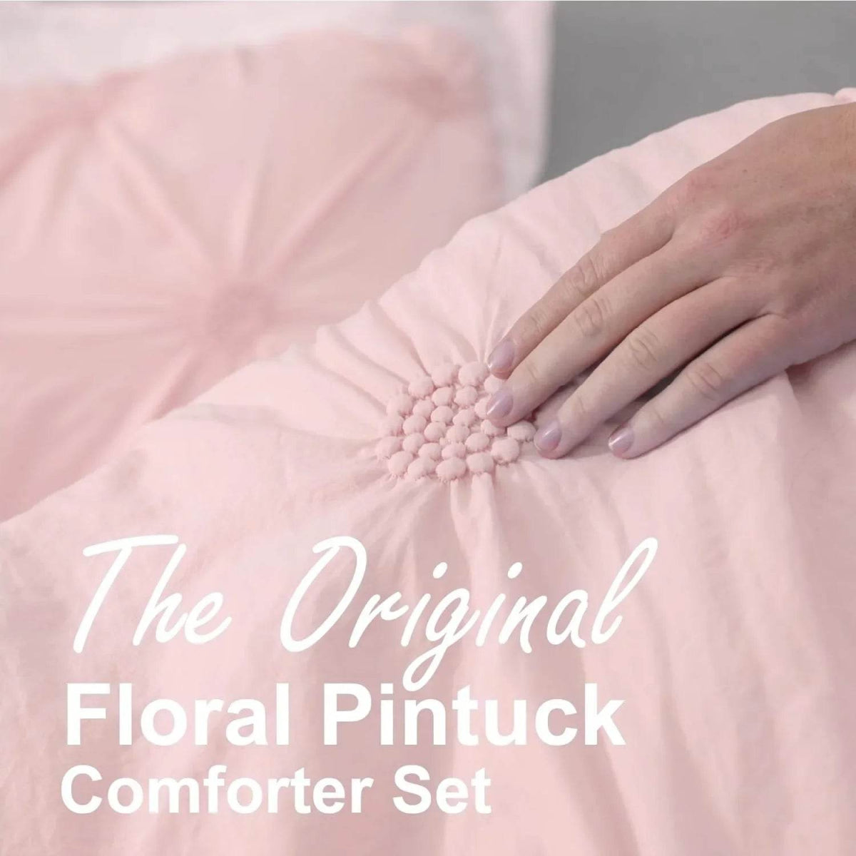 Full/Queen Baby Pink Rose Blush Comforter Set - Ruched 3D Floral Pintuck Bedding Set - 3 Pieces Bed Linen, 1 Comforter - Sleep Galleria
