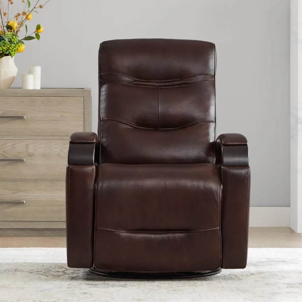 Genuine Leather Power Swivel Glider Rocker Recliner, Adjustable Power Headrest, Wooden Armrest, Certified Recliner Chair Sofa - Omega Lifestyles