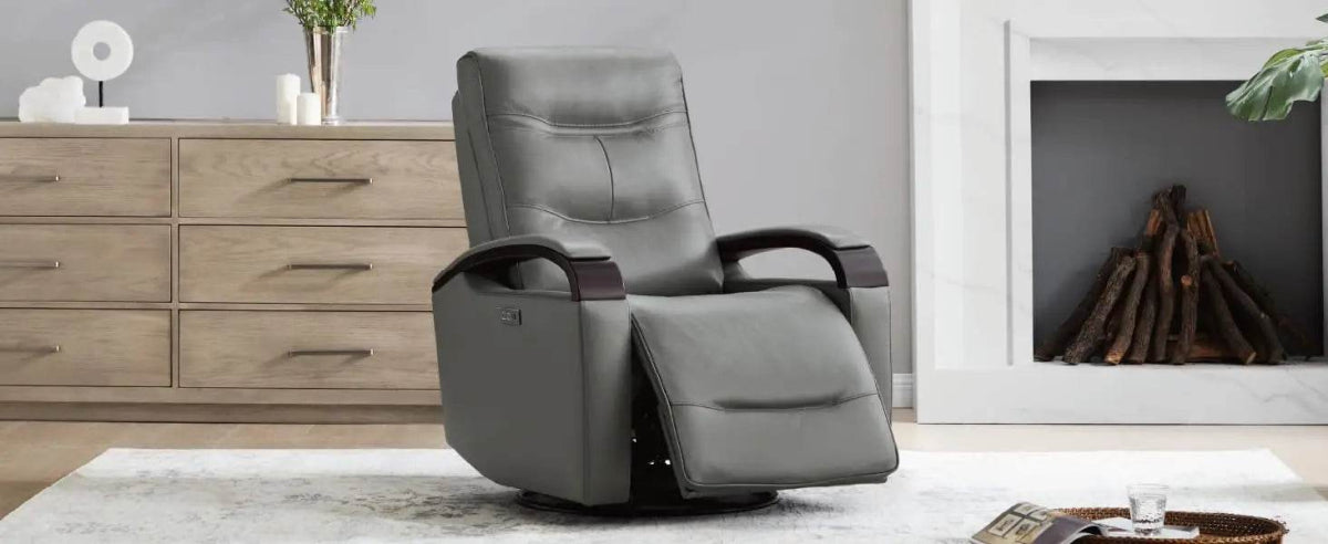 Genuine Leather Power Swivel Glider Rocker Recliner, Adjustable Power Headrest, Wooden Armrest, Certified Recliner Chair Sofa - Omega Lifestyles