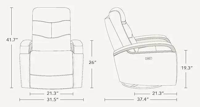 Genuine Leather Power Swivel Glider Rocker Recliner, Adjustable Power Headrest, Wooden Armrest, Certified Recliner Chair Sofa - Omega Lifestyles