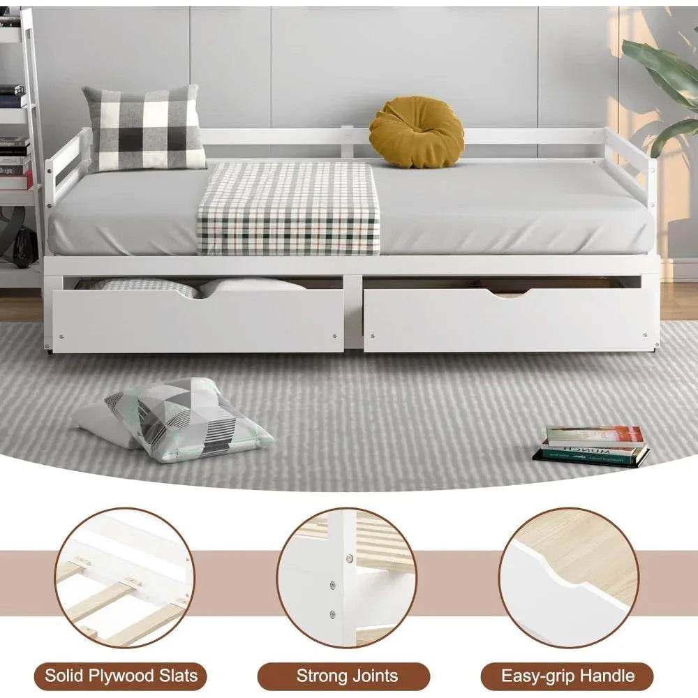 Giantex Wood Daybed with Trundle, Twin to King Extendable Daybed with 2 Storage Drawers, Dual-use Modern Day Bed for Teens, Adul - Sleep Galleria