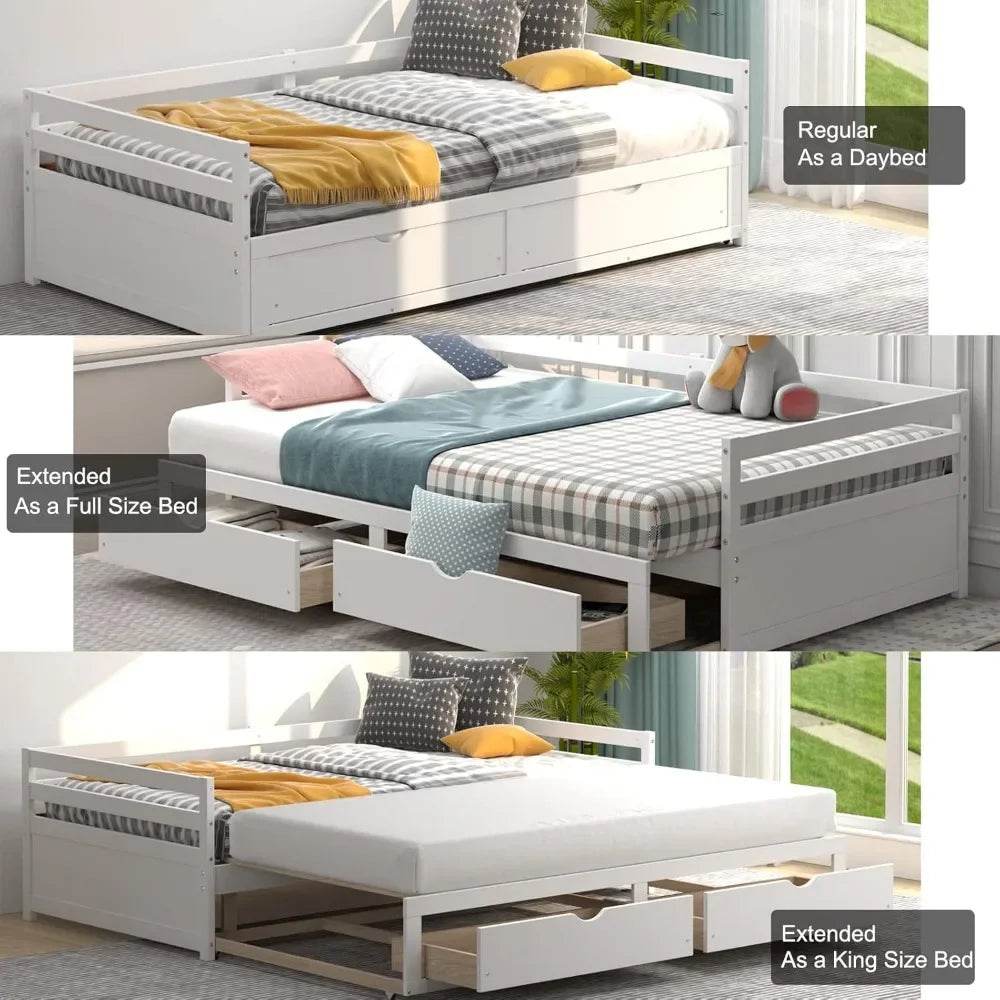 Giantex Wood Daybed with Trundle, Twin to King Extendable Daybed with 2 Storage Drawers, Dual-use Modern Day Bed for Teens, Adul - Sleep Galleria