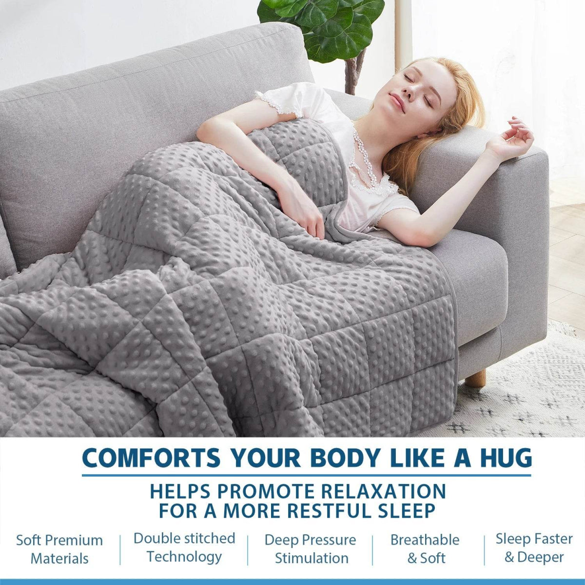 Gray Casual Weighted Blanket Twin for Adults Stress Insomnia Anxiety Heavy Thickened Blanket with Premium Glass Beads - Sleep Galleria