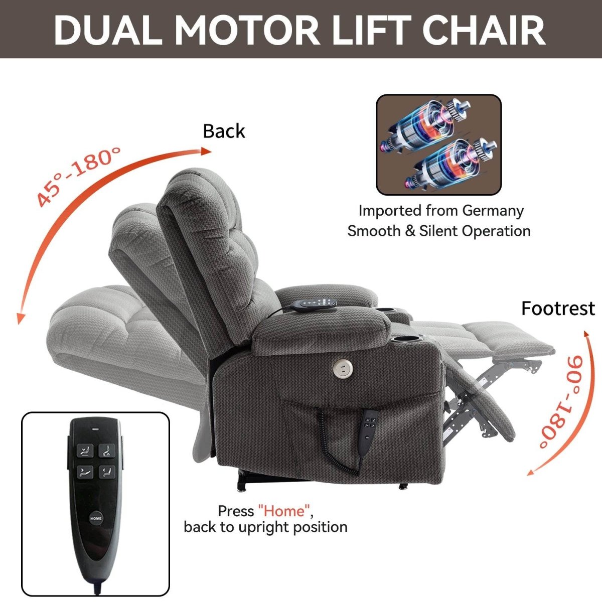Grey Dual Motor Infinite Position Up to 350 LBS - Sleep Galleria
