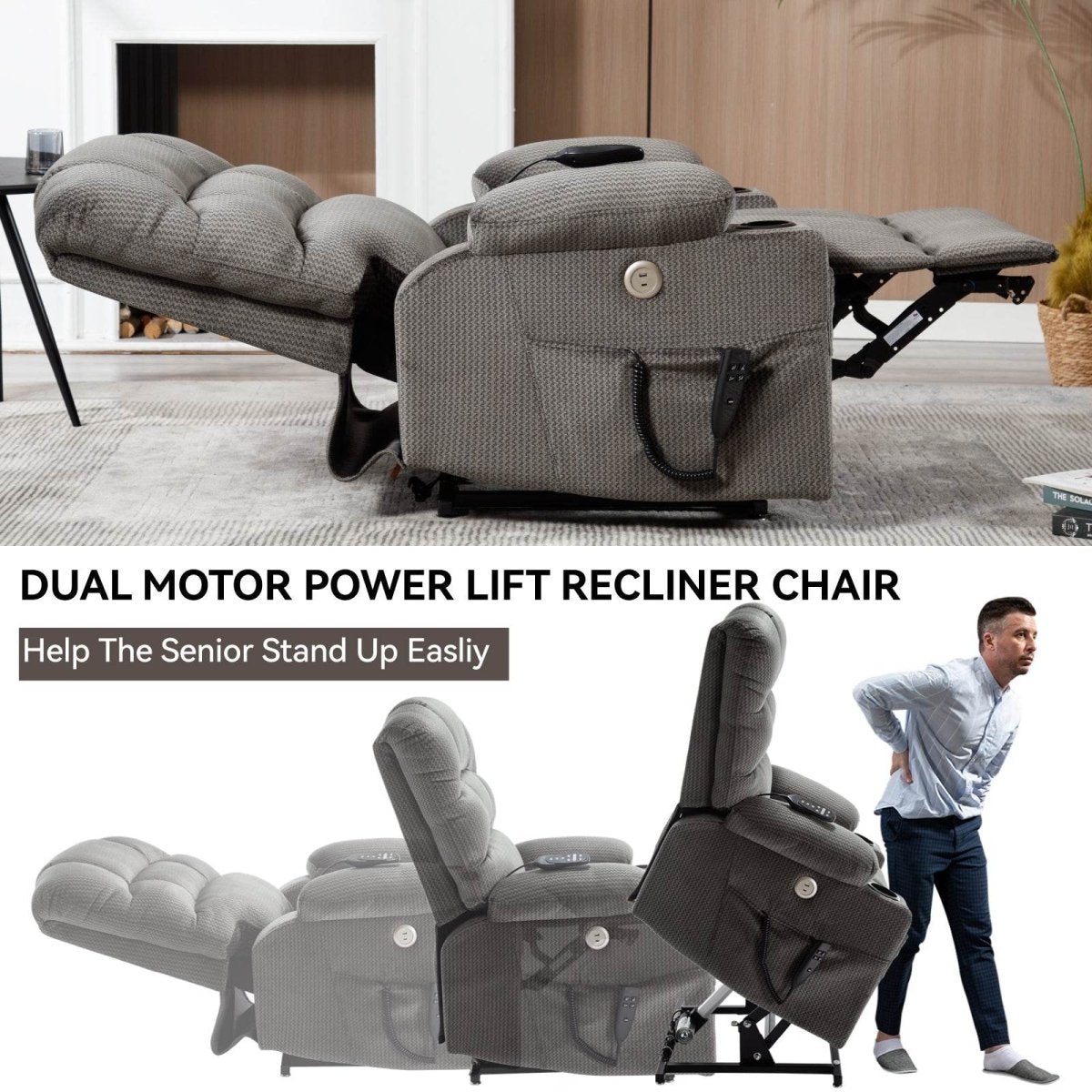 Grey Dual Motor Infinite Position Up to 350 LBS - Sleep Galleria