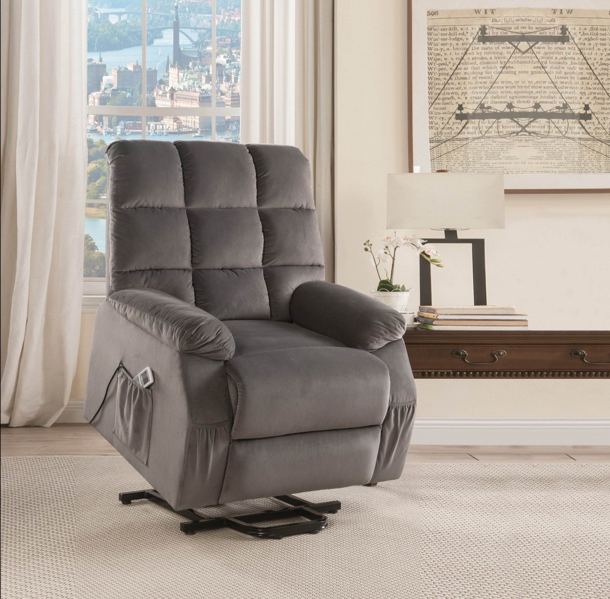 Grey Power Lift Recliner with Massage - Sleep Galleria