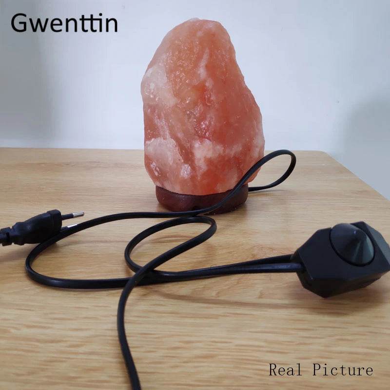 Himalayan Rock Crystal Salt Lamp LED Night Light Hand Carved Wooden Base Stand Light Air Purifier Bedroom Home Decor Luminaria - Sleep Galleria