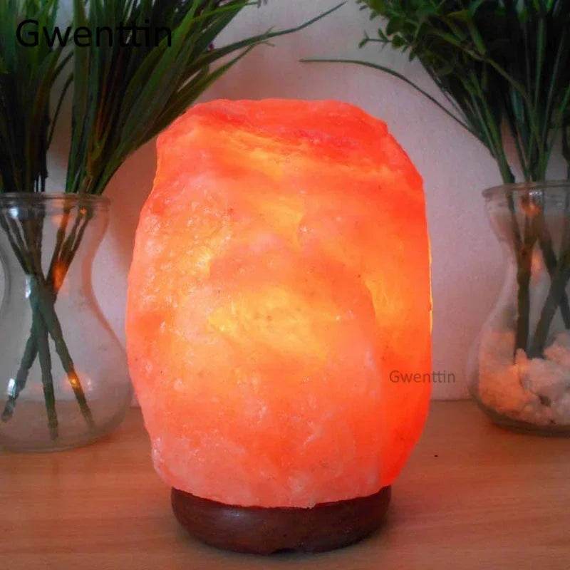 Himalayan Rock Crystal Salt Lamp LED Night Light Hand Carved Wooden Base Stand Light Air Purifier Bedroom Home Decor Luminaria - Sleep Galleria