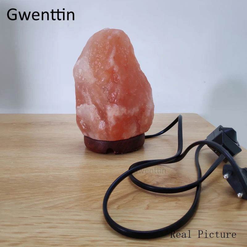 Himalayan Rock Crystal Salt Lamp LED Night Light Hand Carved Wooden Base Stand Light Air Purifier Bedroom Home Decor Luminaria - Sleep Galleria
