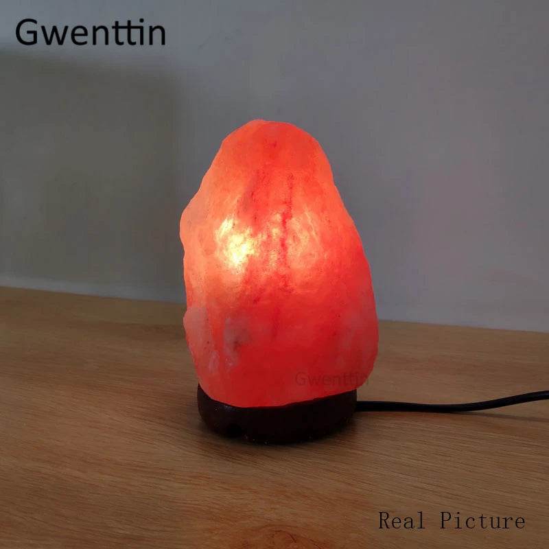 Himalayan Rock Crystal Salt Lamp LED Night Light Hand Carved Wooden Base Stand Light Air Purifier Bedroom Home Decor Luminaria - Sleep Galleria