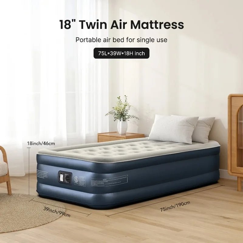 iDOO Air Mattress, Inflatable Airbed with Built - in Pump for Guest Home Camping Travel, 550lb Max, (Twin Size 18") - Sleep Galleria - Sleep Galleria