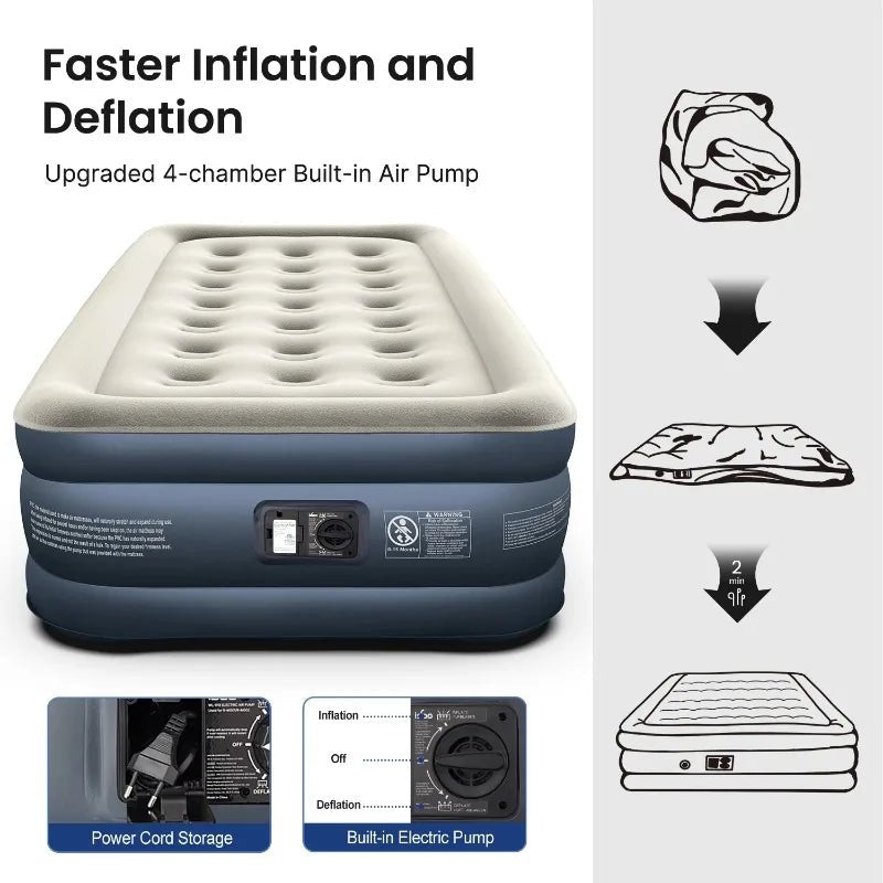 iDOO Air Mattress, Inflatable Airbed with Built - in Pump for Guest Home Camping Travel, 550lb Max, (Twin Size 18") - Sleep Galleria - Sleep Galleria