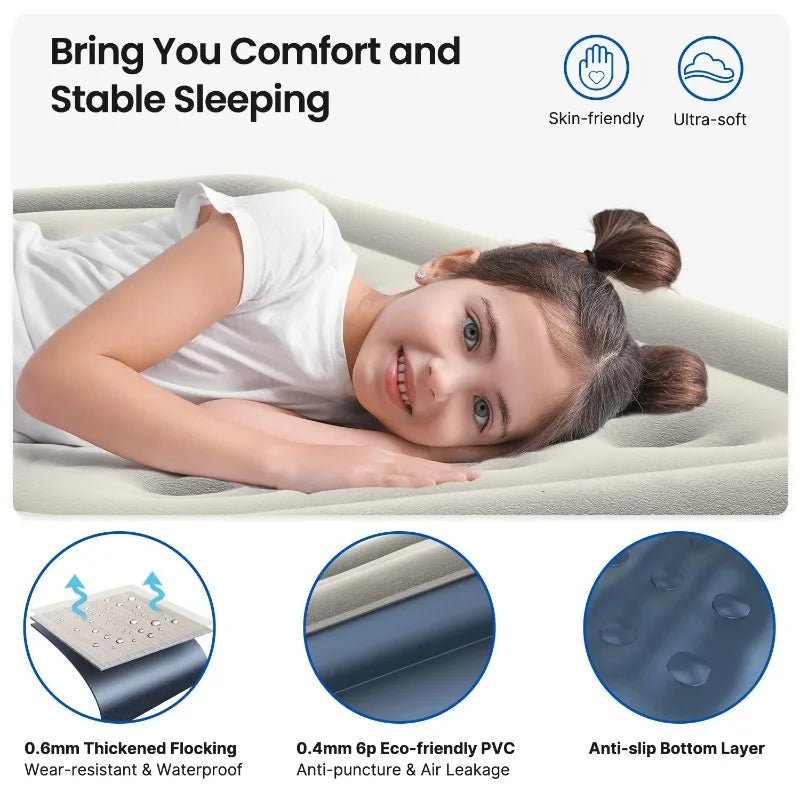 iDOO Air Mattress, Inflatable Airbed with Built - in Pump for Guest Home Camping Travel, 550lb Max, (Twin Size 18") - Sleep Galleria - Sleep Galleria