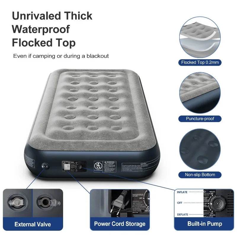 iDOO Queen Size Air Mattress, Inflatable Airbed with Built-in Pump, 650lb MAX - Sleep Galleria