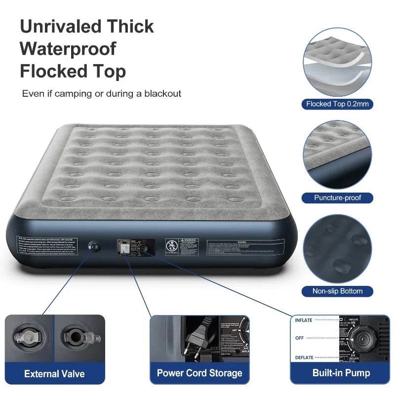 iDOO Queen Size Air Mattress, Inflatable Airbed with Built-in Pump, 650lb MAX - Sleep Galleria