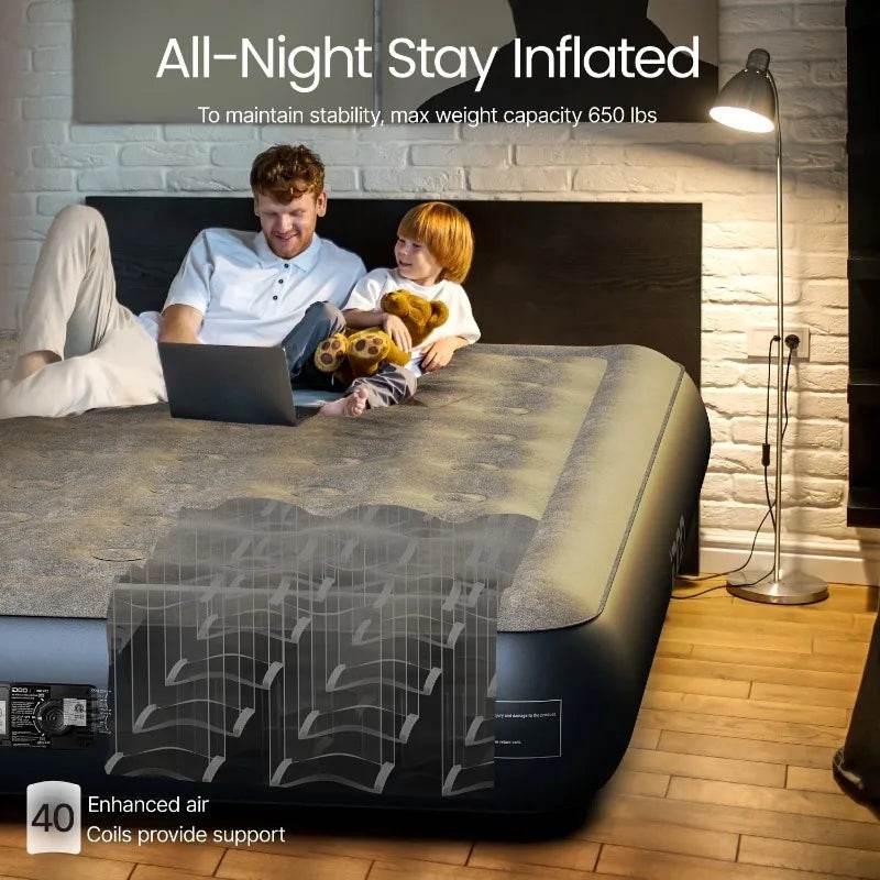 iDOO Queen Size Air Mattress, Inflatable Airbed with Built-in Pump, 650lb MAX - Sleep Galleria