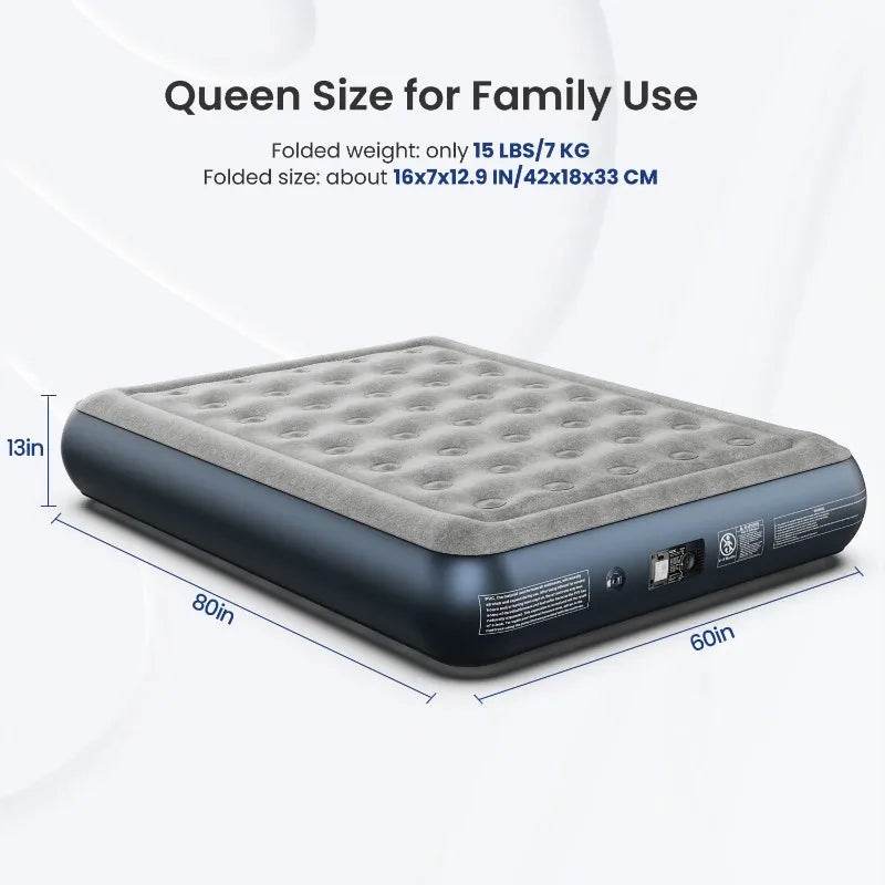 iDOO Queen Size Air Mattress, Inflatable Airbed with Built-in Pump, 650lb MAX - Sleep Galleria