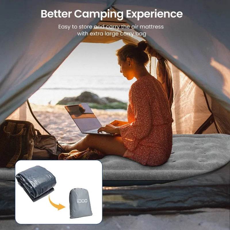 iDOO Queen Size Air Mattress, Inflatable Airbed with Built-in Pump, 650lb MAX - Sleep Galleria