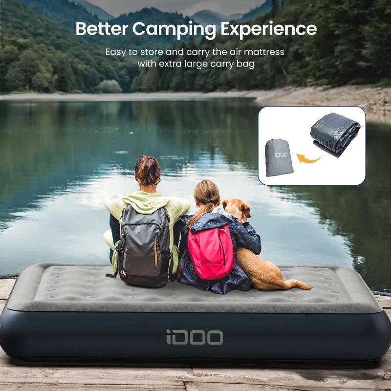 iDOO Queen Size Air Mattress, Inflatable Airbed with Built-in Pump, 650lb MAX - Sleep Galleria