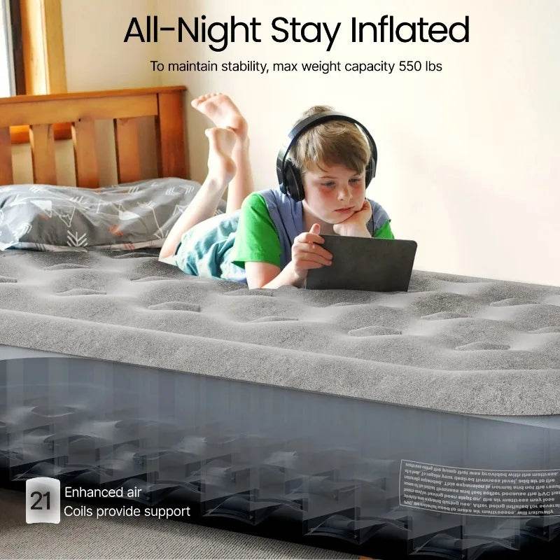 iDOO Queen Size Air Mattress, Inflatable Airbed with Built-in Pump, 650lb MAX - Sleep Galleria