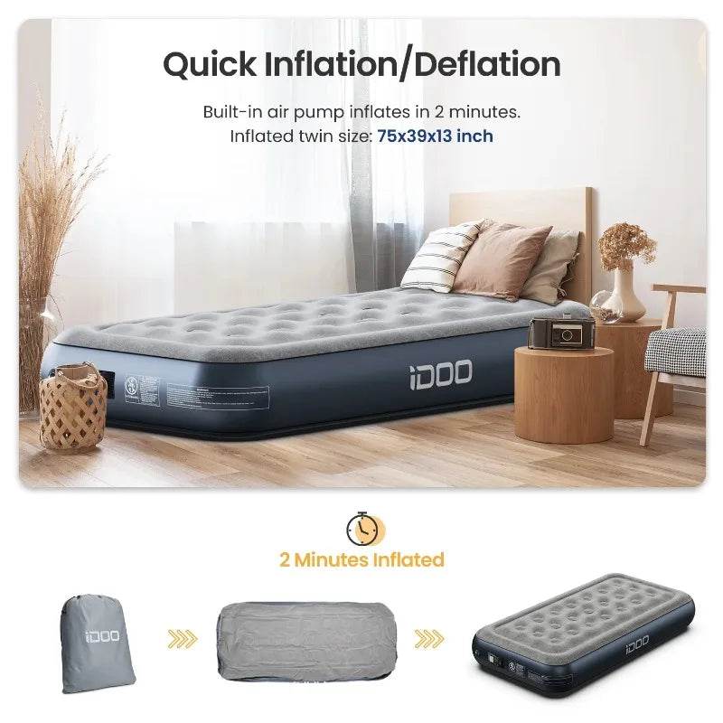 iDOO Queen Size Air Mattress, Inflatable Airbed with Built-in Pump, 650lb MAX - Sleep Galleria