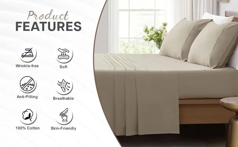 Imperial Homeware 4 pieces Sheet Set including Extra Deep Poket 16" Fitted Sheet Flat Sheet and Pillowcases Soft, Oeko Tex - Omega Lifestyles