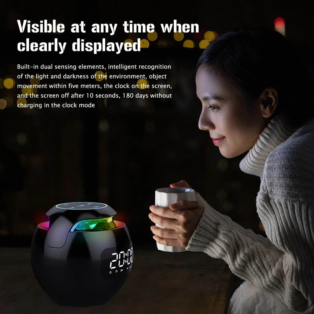 LED Digital Smart Alarm Clock Spherical Digital Clock 2000mAh LED Screen Desk Clocks Bluetooth 5.0 Speaker TF Card FM Radio - Omega Lifestyles