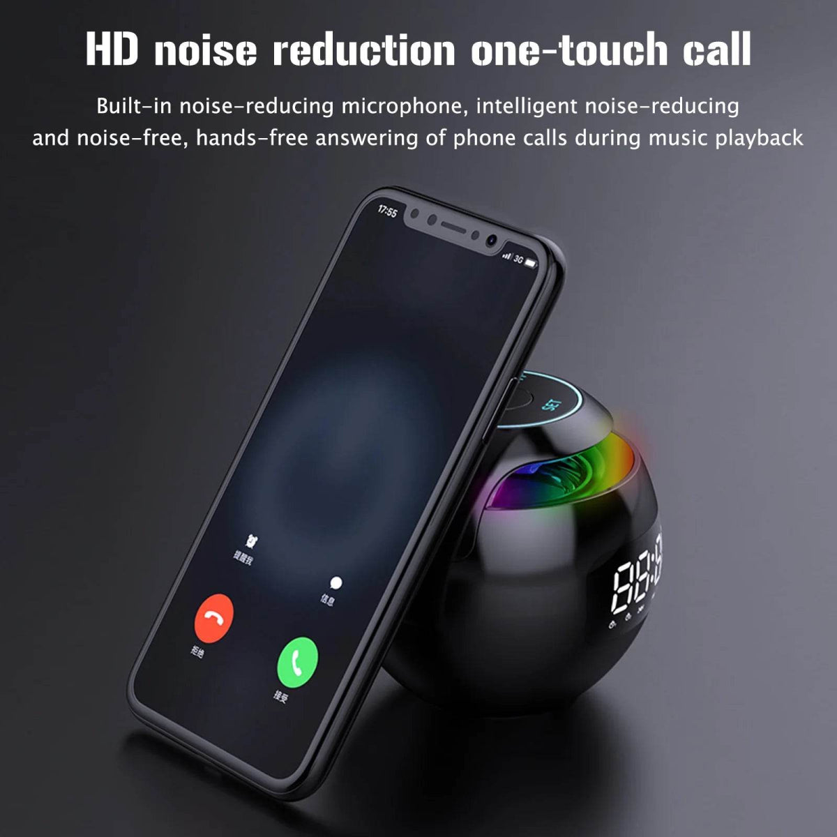 LED Digital Smart Alarm Clock Spherical Digital Clock 2000mAh LED Screen Desk Clocks Bluetooth 5.0 Speaker TF Card FM Radio - Omega Lifestyles