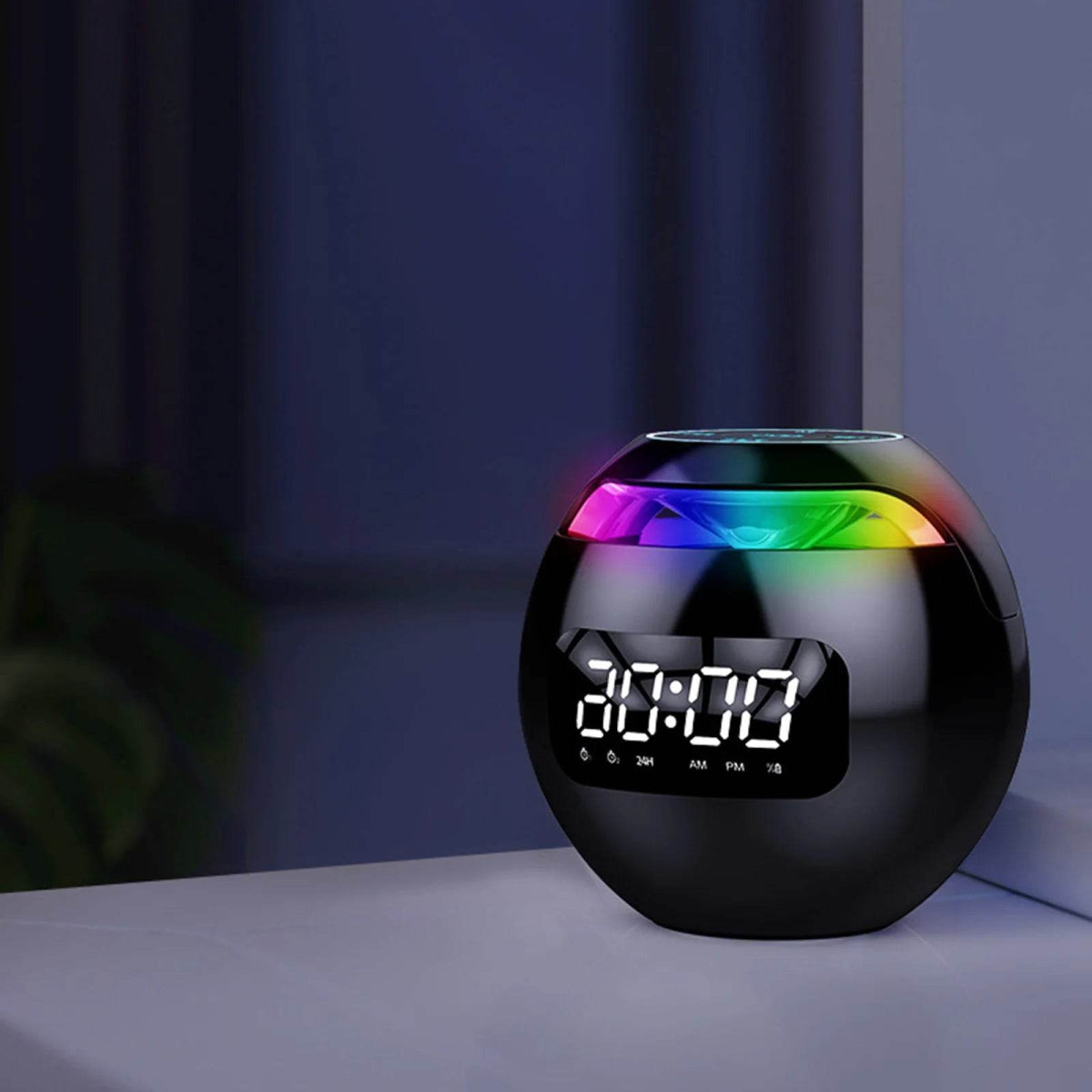 LED Digital Smart Alarm Clock Spherical Digital Clock 2000mAh LED Screen Desk Clocks Bluetooth 5.0 Speaker TF Card FM Radio - Omega Lifestyles