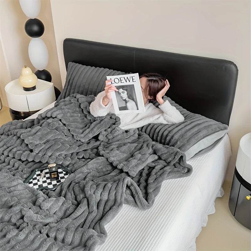 Light luxury Solid Color Multifunctional Rabbit Velvet Blanket Winter Thick Warm Flannel Used For Bedroom Living Room Blanket - Sleep Galleria