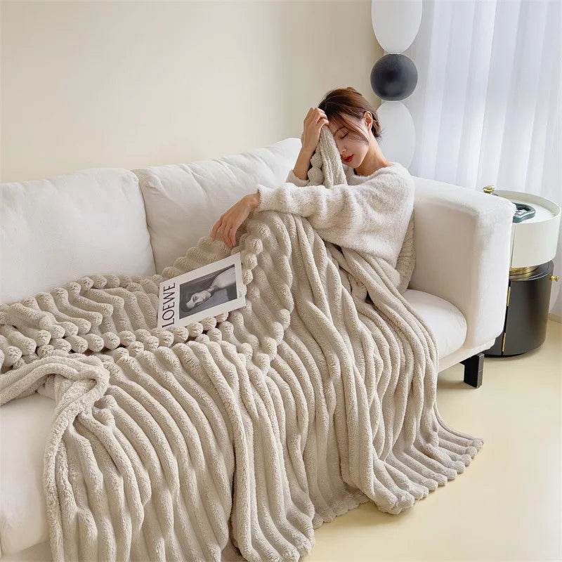 Light luxury Solid Color Multifunctional Rabbit Velvet Blanket Winter Thick Warm Flannel Used For Bedroom Living Room Blanket - Sleep Galleria