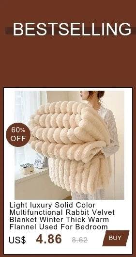 Light luxury Solid Color Multifunctional Rabbit Velvet Blanket Winter Thick Warm Flannel Used For Bedroom Living Room Blanket - Sleep Galleria