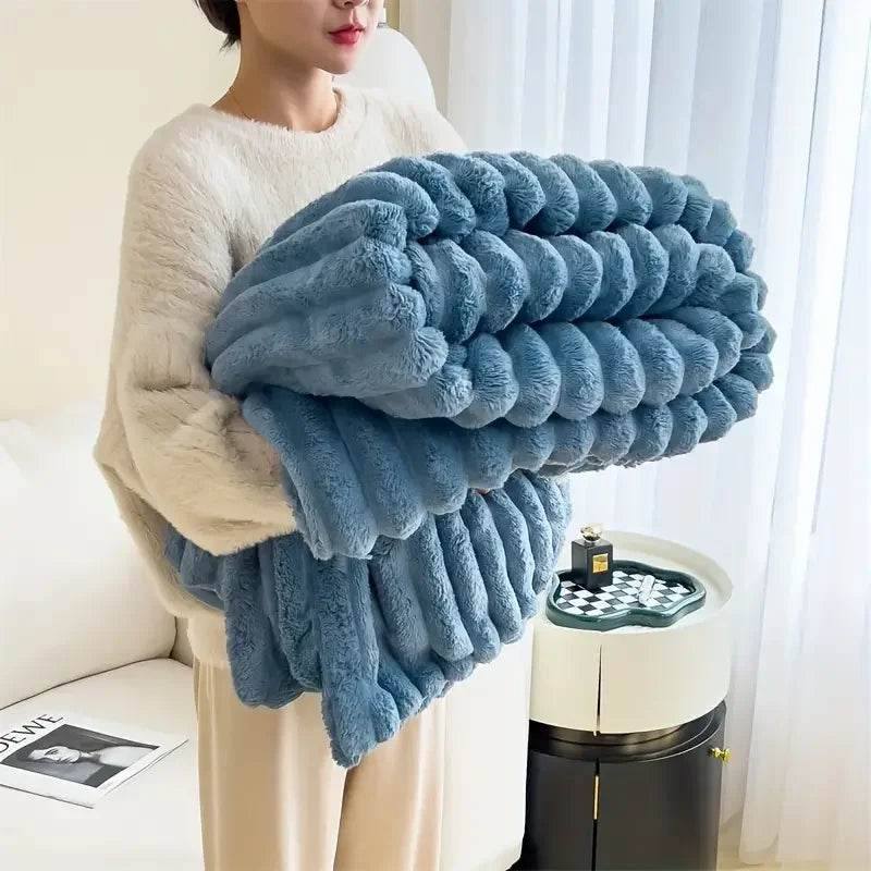 Light luxury Solid Color Multifunctional Rabbit Velvet Blanket Winter Thick Warm Flannel Used For Bedroom Living Room Blanket - Sleep Galleria