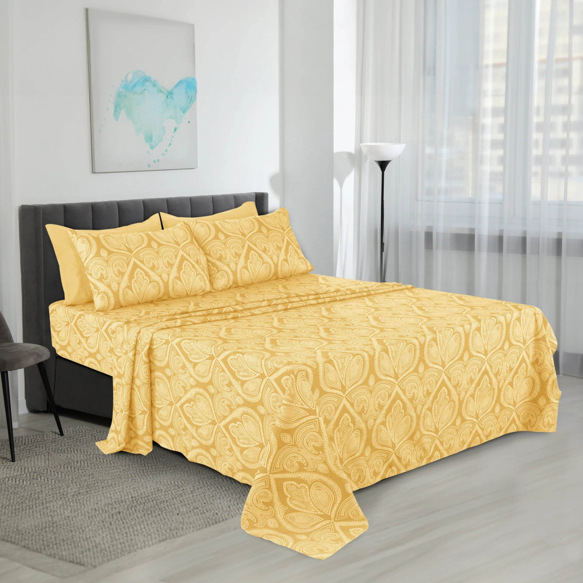 Lux Decor 6Pc Paisley Sheet Set, Soft Microfiber Wrinkle Free Sheets - Luxurious Printed Bed Sheets - Sleep Galleria