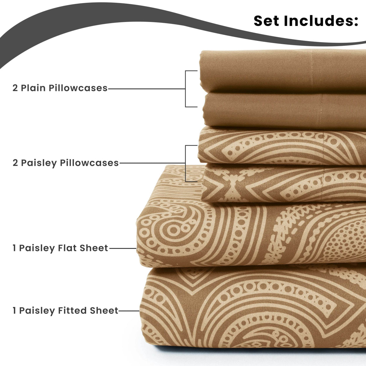 Lux Decor 6Pc Paisley Sheet Set, Soft Microfiber Wrinkle Free Sheets - Luxurious Printed Bed Sheets - Sleep Galleria