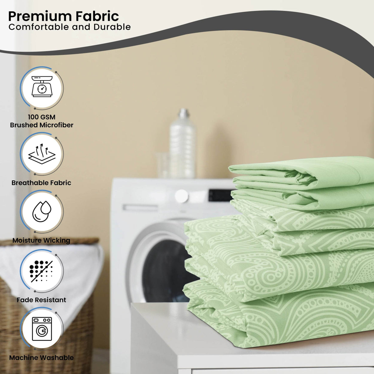 Lux Decor 6Pc Paisley Sheet Set, Soft Microfiber Wrinkle Free Sheets - Luxurious Printed Bed Sheets - Sleep Galleria